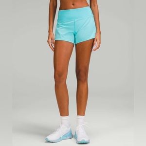 Lululemon 4 inch Mid Rise Speed Ups Electric Turquoise
